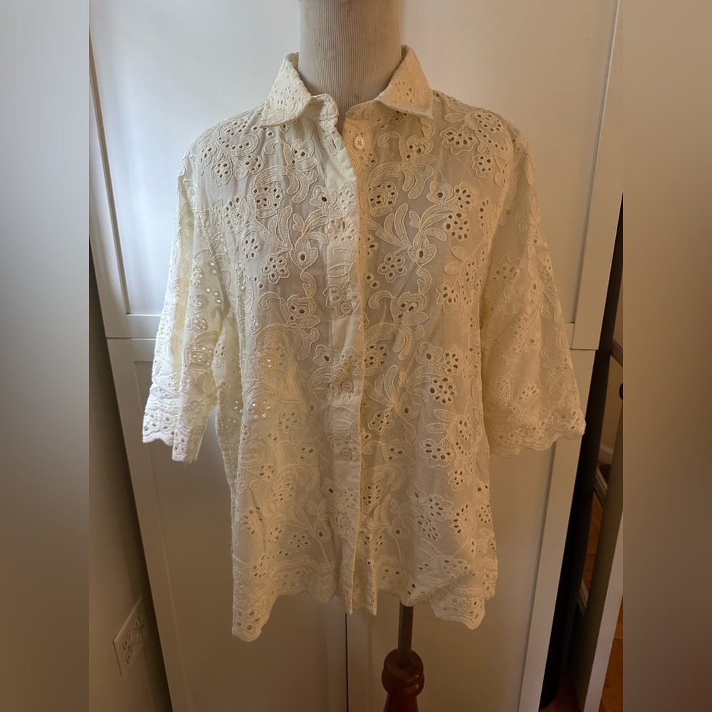 Zara Cream Floral Eyelet Top